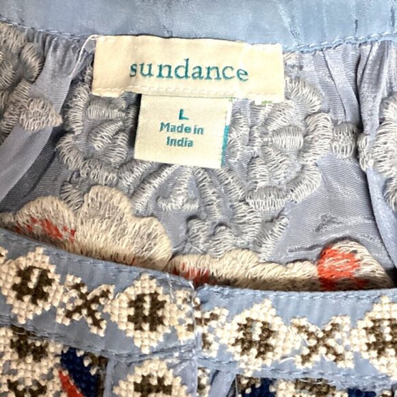 Sundance Ballets Melody Embroidered Detail Blouse Sz L Blue #228D - Picture 11 of 12
